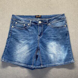 Seven7 Denim Shorts Womens Plus Size 14 Blue Jean Mid Rise Embroidered Jorts